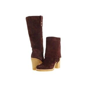 UGG JOSIE Wm Leather Suede Convertible Tall-Ankle Boots Brown Heels Fur Wool 7.5